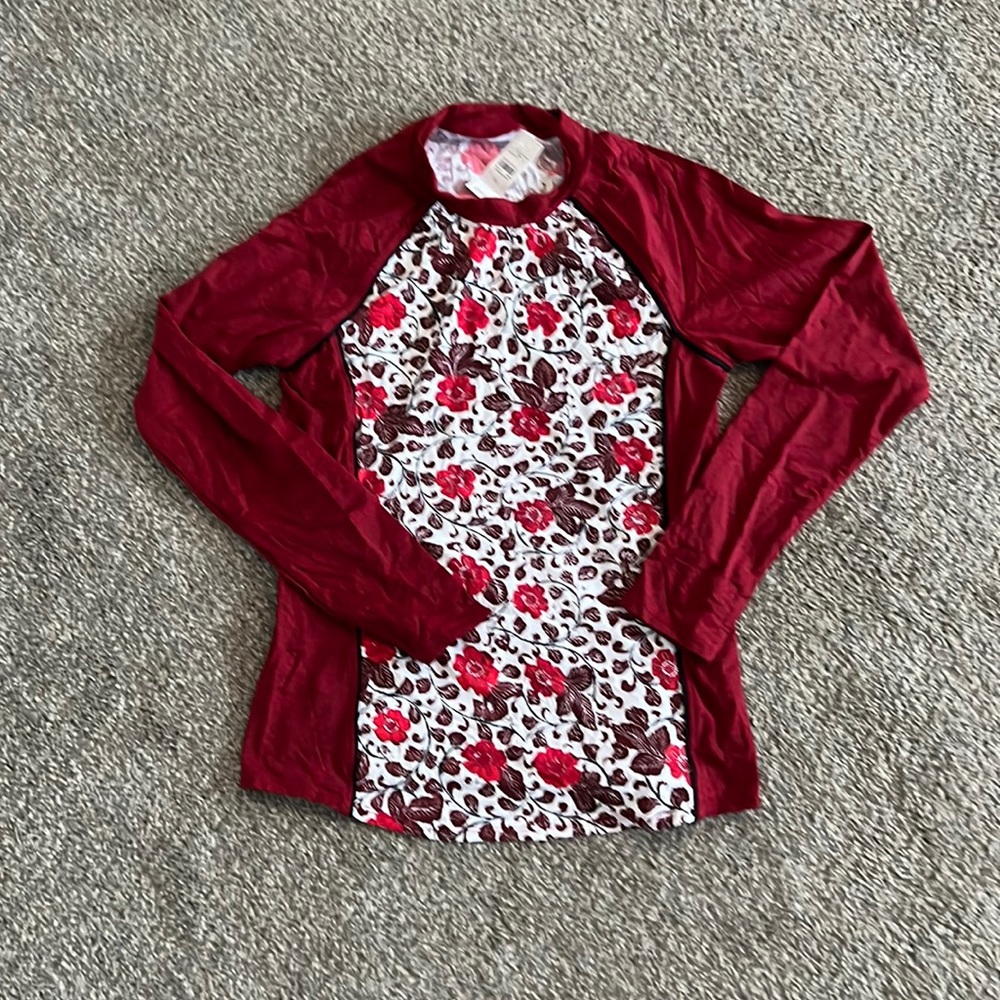 LOFT Rash guard burgundy with flowers size XL. BNWT. MSRP 79.50